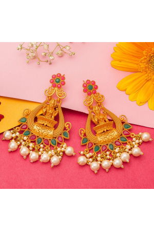 Laxmiji with Stones and Pearls Studded Earrings