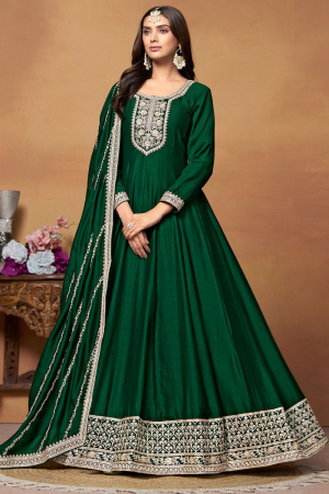 Leaf Green Art Silk Designer Anarkali Suit