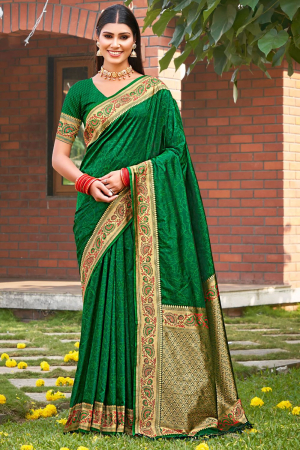 Leaf Green Kanjivaram Silk Zari Woven Saree
