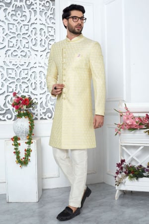 Lemon Yellow Art Silk Indo Western Outfit