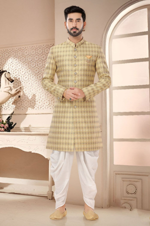 Lemon Yellow Designer Semi Indo Western Outfit