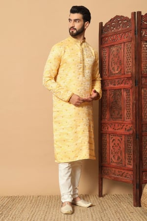 Lemon Yellow Sequins Embroidered Jacquard Kurta Set