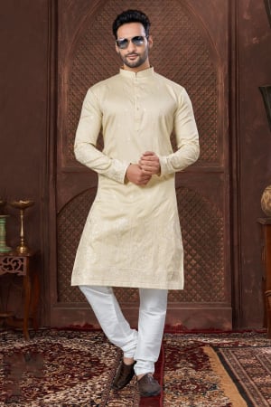 Lemon Yellow Silk Embroidered Kurta Set