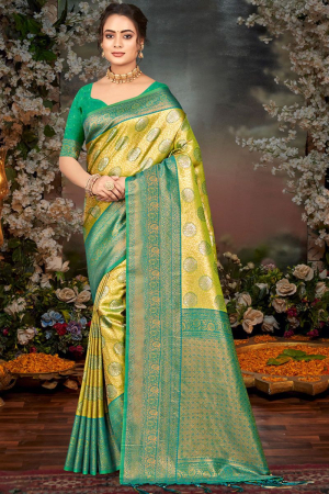 Lemon Yellow Woven Kanjivaram Silk Saree