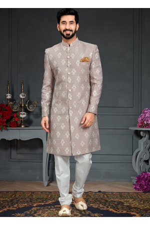 Light Brown Imported Jacquard Indo Western Outfit
