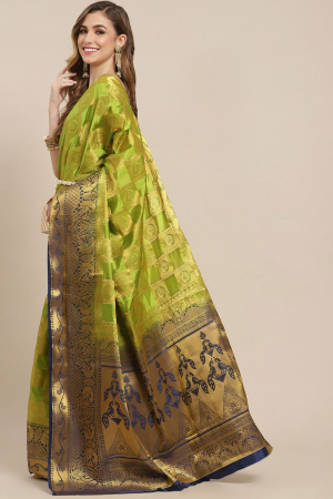Light Green Banarasi Silk with Jacquard Print Party Wear Saree