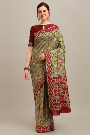 Light Green Banarasi Silk Zari Woven Patola Weaving Printed Party Wear Saree