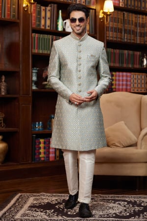 Light Green Heavy Designer Sherwani for Wedding