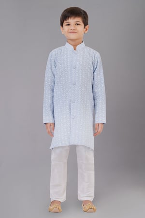 Light Grey Cotton Silk Kids Kurta Set