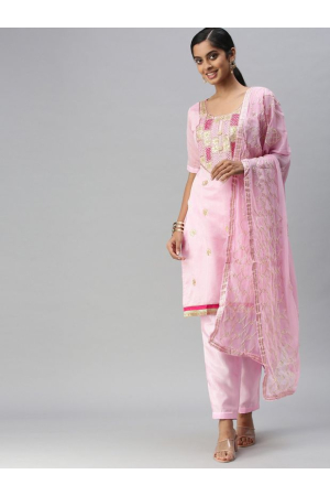 Light Pink Chanderi Pant Kameez Suit
