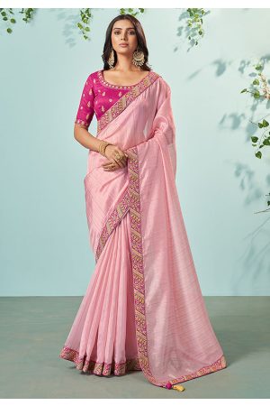 Light Pink Designer Embroidered Saree