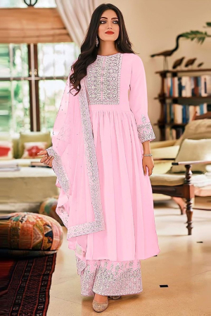 Light Pink Georgette Embroidered Palazzo Suit