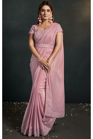 Light Pink Heavy Enmbroidered Designer Saree