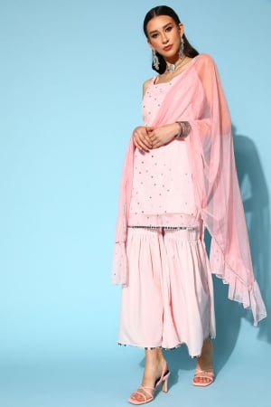 Light Pink Readymade Sarara Kameez Suit