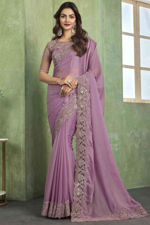 Lilac Chiffon Saree with Embroidered Blouse