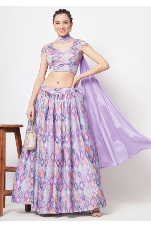 Lilac Chinon Silk Embellished Lehenga Choli