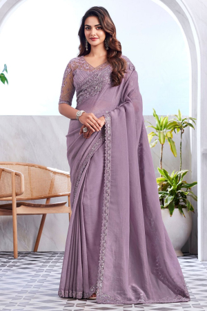 Lilac Designer Saree with Embroidered Blouse