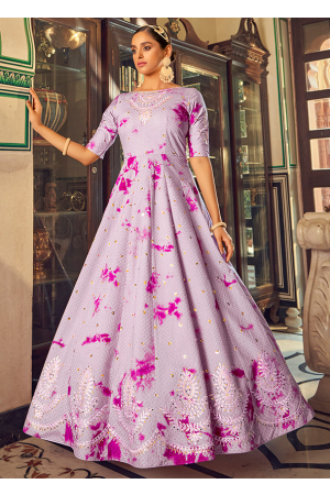 Lilac Embroidered Cotton Gown