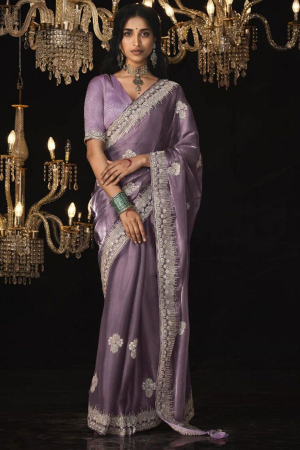Lilac Embroidered Designer Saree for Ceremonial