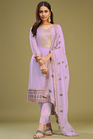 Lilac Embroidered Georgette Pant Kameez