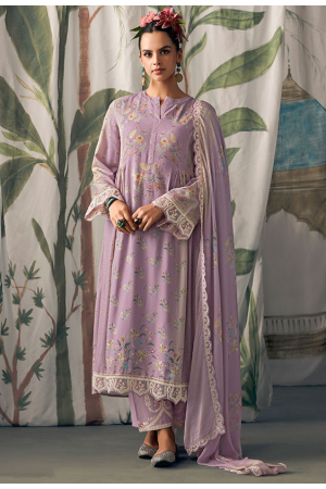 Lilac Embroidered Muslin Trouser Kameez