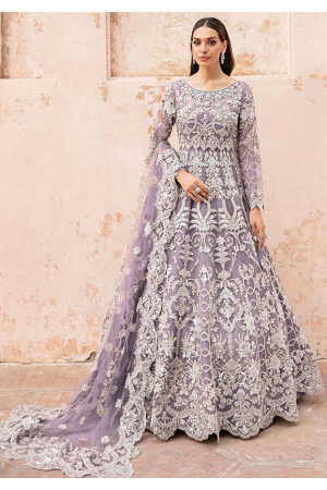Lilac Embroidered Net Anarkali Gown with Dupatta