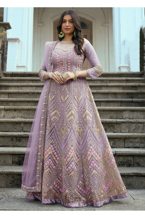 Lilac Embroidered Net Anarkali Suit