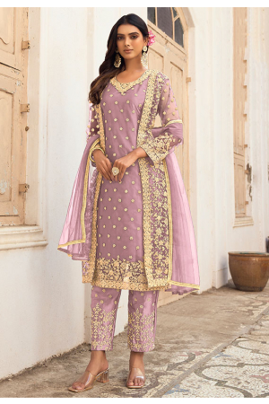 Lilac Embroidered Net Pant Kameez