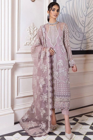 Lilac Embroidered Organza Pant Kameez