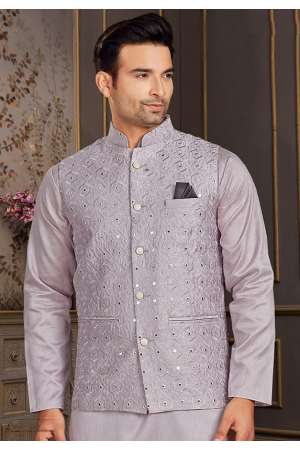 Lilac Embroidered Silk Waistcoat