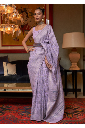 Lilac Kashmiri Modal Handloom Weaving Saree