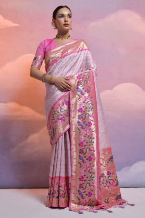 Lilac Meenakari Woven Paithani Silk Saree