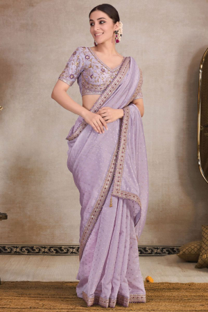 Lilac Organza Jacquard Saree with Embroidered Blouse
