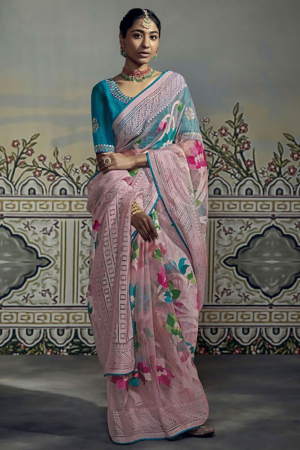 Lilac Pink Brasso Designer Saree with Embroidered Blouse