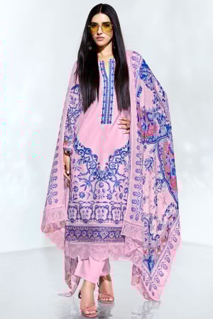 Lilac Pink Embroidered Linen Plus Size Suit