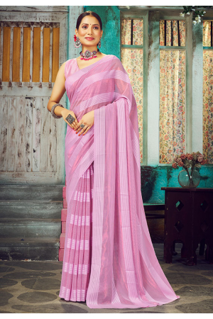 Lilac Pink Faux Georgette Saree