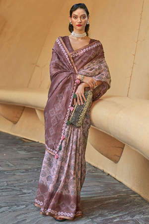 Lilac Pink Printed Cotton Party Wear Saree