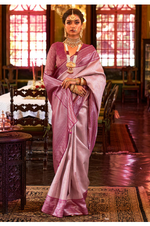 Lilac Pink Woven Kanjivaram Silk Saree
