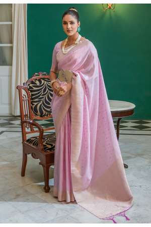 Lilac Pink Woven Viscose Silk Saree