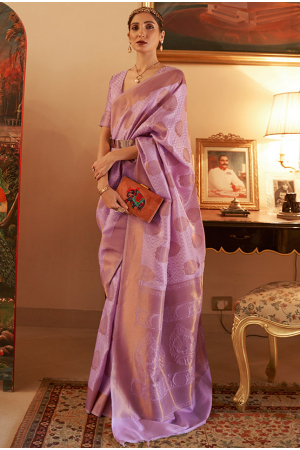 Lilac Pink Zari Weaving Silk Saree