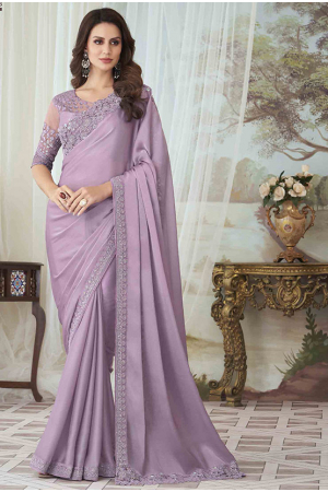 Lilac Silk Heavy Saree with Embroidered Blouse