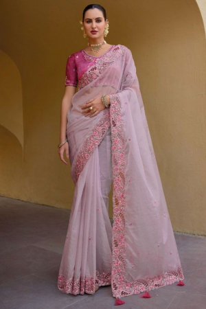 Lilac Tissue Organza Silk Designer Saree