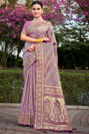 Lilac Woven Satin Silk Saree