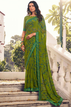 Lime Green Casual Wear Georgette Saree