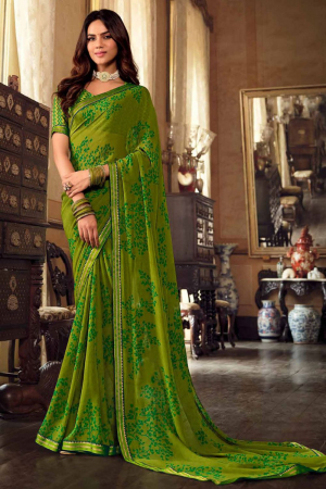 Lime Green Casual Wear Georgette Saree