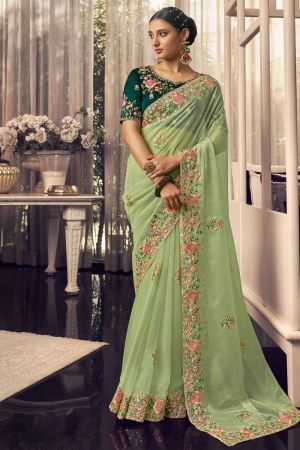 Lime Green Designer Saree for Party
