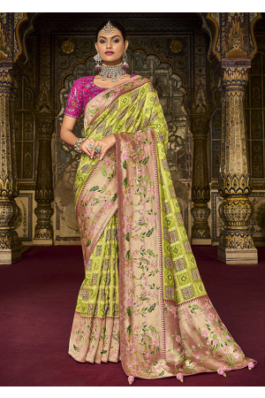 Lime Green Designer Silk Saree with Embroidered Blouse