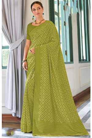 Lime Green Printed Casual Saree