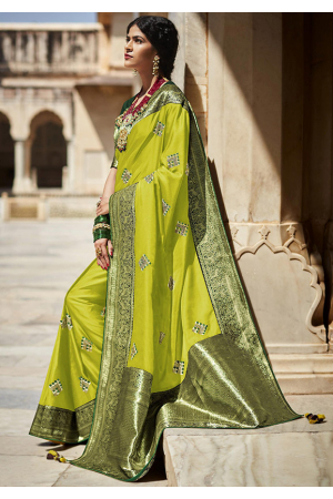 Lime Green Silk Designer Saree