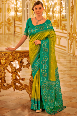 Lime Green Woven Banarasi Silk Saree